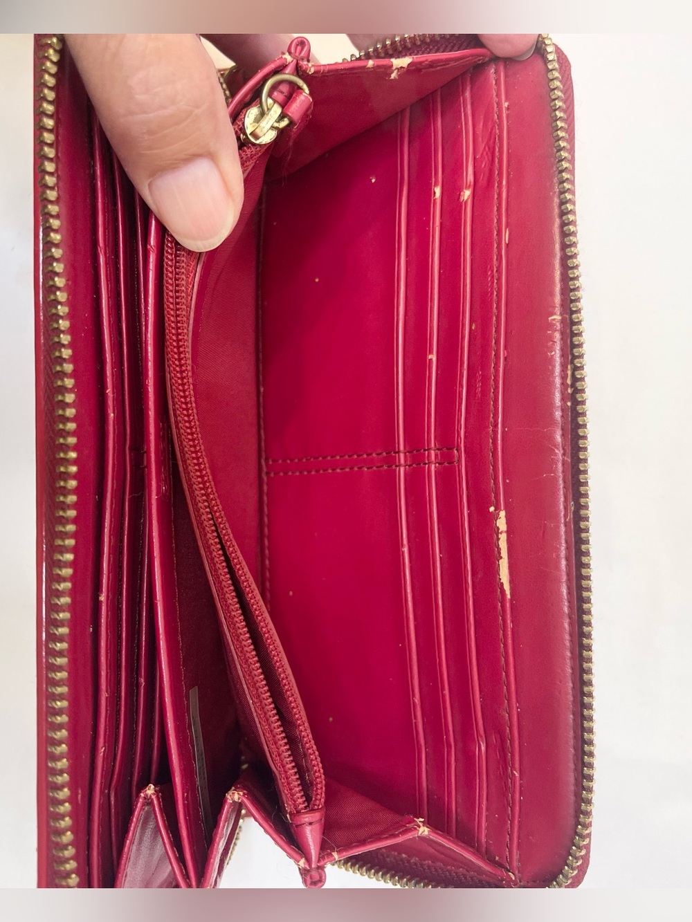 Coach Red Patent Leather Zip-Around Wallet with Bow and Heart Charm - Picture 12 of 15